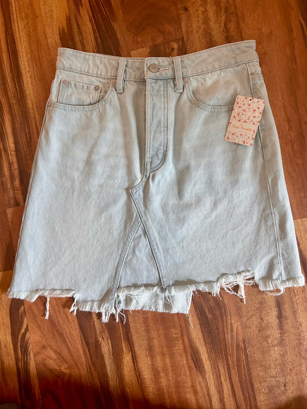 Free People Light Blue Denim Skirt with Floral Tag